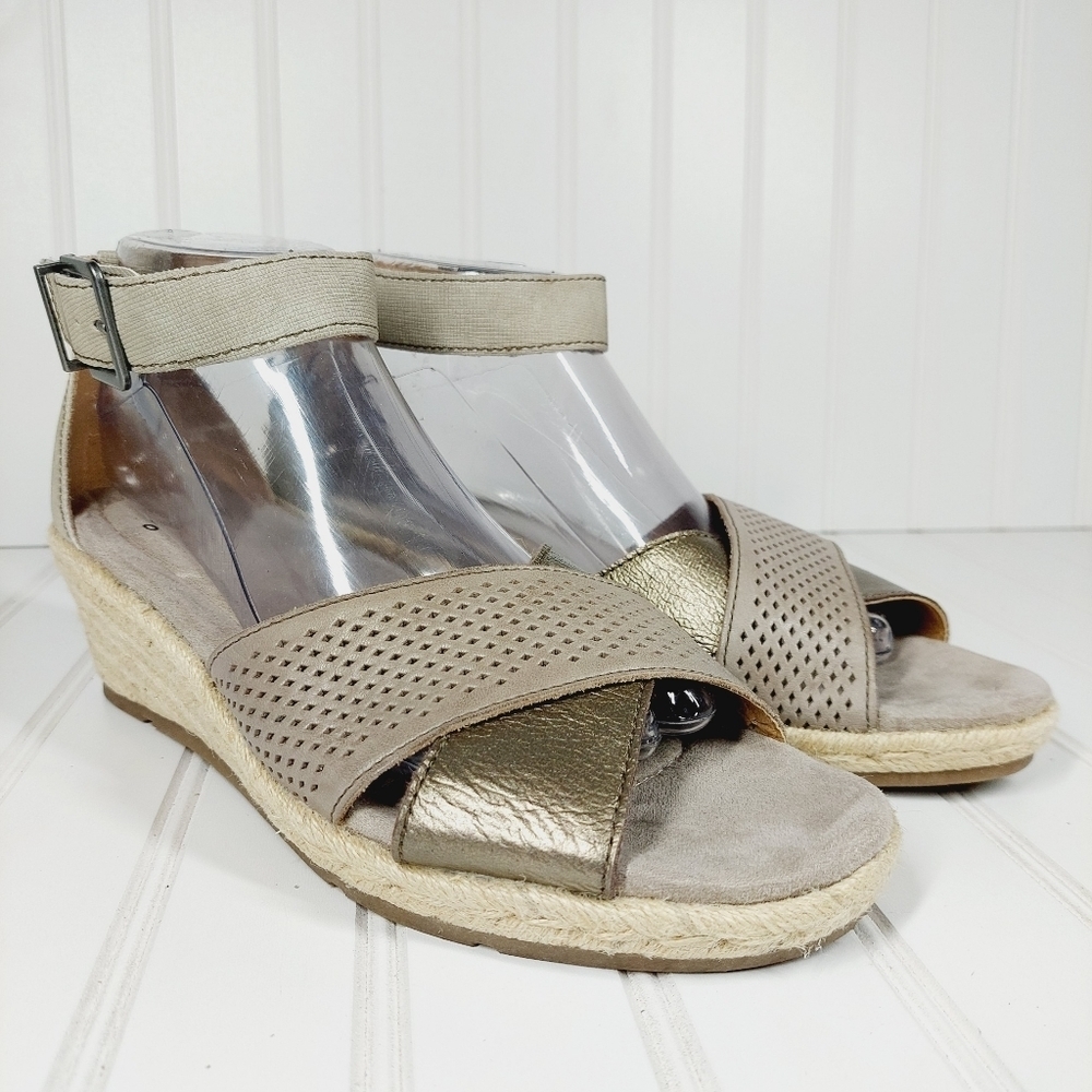 Earth Origins Naples Natasha Platinum Leather Espadrille Wedge Sandals D144 - Picture 5 of 15